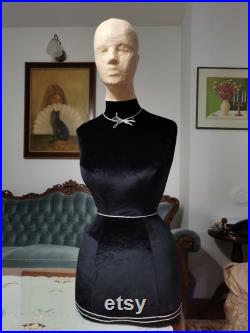 Handmade Black Velvet Female Mannequin Torso- Paper mache Dress Form- Fashionable Display Organizer- Pinnable- Tailor Dummy