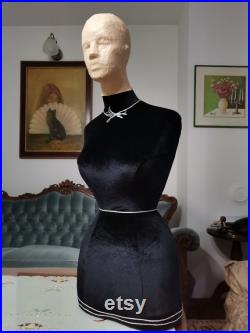 Handmade Black Velvet Female Mannequin Torso- Paper mache Dress Form- Fashionable Display Organizer- Pinnable- Tailor Dummy