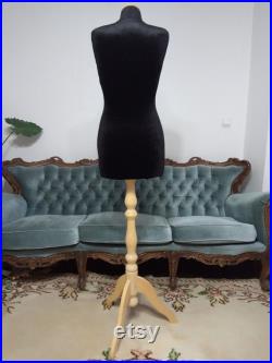 Handmade Black Velvet Female Mannequin Torso- Paper mache Dress Form- French Inspired- Fashionable Display Organizer- Pinnable- Tailor Dummy