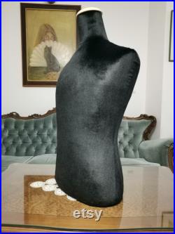 Handmade Black Velvet Male Mannequin Torso- Paper mache Dress Form- French Inspired- Fashionable Display Organizer- Pinnable- Tailor Dummy