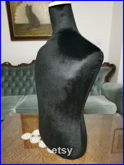 Handmade Black Velvet Male Mannequin Torso- Paper mache Dress Form- French Inspired- Fashionable Display Organizer- Pinnable- Tailor Dummy