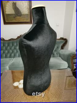 Handmade Black Velvet Male Mannequin Torso- Paper mache Dress Form- French Inspired- Fashionable Display Organizer- Pinnable- Tailor Dummy