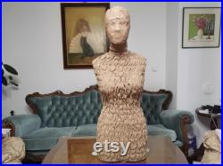 Handmade Burlap Female Mannequin Torso and mannequin head- Paper mache Dress Form- French Inspired- Fashionable Display Organizer