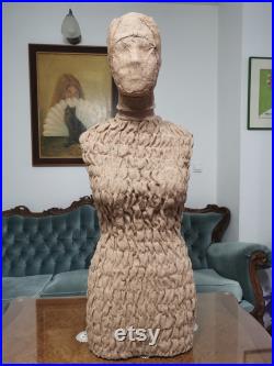 Handmade Burlap Female Mannequin Torso and mannequin head- Paper mache Dress Form- French Inspired- Fashionable Display Organizer