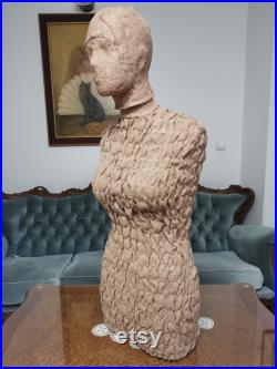 Handmade Burlap Female Mannequin Torso and mannequin head- Paper mache Dress Form- French Inspired- Fashionable Display Organizer