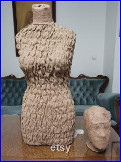 Handmade Burlap Female Mannequin Torso and mannequin head- Paper mache Dress Form- French Inspired- Fashionable Display Organizer