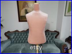 Handmade Dirty Rose Velvet Male Mannequin Torso with Stand- Paper mache Dress Form- French Inspired- Fashionable Display Organizer- Pinnable