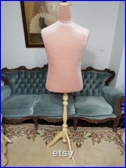 Handmade Dirty Rose Velvet Male Mannequin Torso with Stand- Paper mache Dress Form- French Inspired- Fashionable Display Organizer- Pinnable