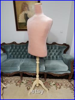 Handmade Dirty Rose Velvet Male Mannequin Torso with Stand- Paper mache Dress Form- French Inspired- Fashionable Display Organizer- Pinnable