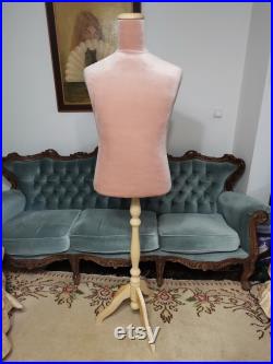 Handmade Dirty Rose Velvet Male Mannequin Torso with Stand- Paper mache Dress Form- French Inspired- Fashionable Display Organizer- Pinnable