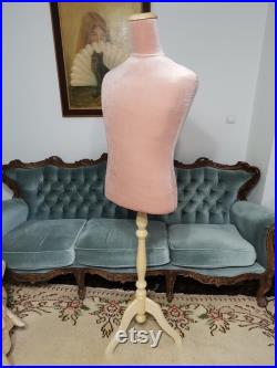 Handmade Dirty Rose Velvet Male Mannequin Torso with Stand- Paper mache Dress Form- French Inspired- Fashionable Display Organizer- Pinnable