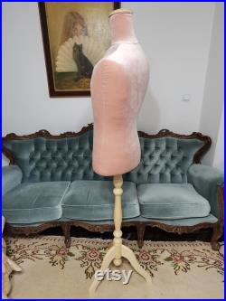 Handmade Dirty Rose Velvet Male Mannequin Torso with Stand- Paper mache Dress Form- French Inspired- Fashionable Display Organizer- Pinnable