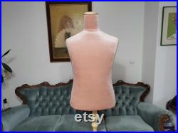Handmade Dirty Rose Velvet Male Mannequin Torso with Stand- Paper mache Dress Form- French Inspired- Fashionable Display Organizer- Pinnable