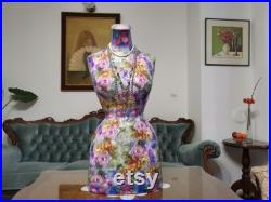 Handmade Floral Mannequin Torso- French style Wasp Waist- Paper Mache -Dress Form- Tailor dummy- Bust- Shop Display