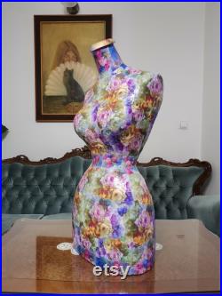 Handmade Floral Mannequin Torso- French style Wasp Waist- Paper Mache -Dress Form- Tailor dummy- Bust- Shop Display