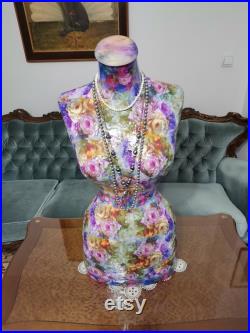 Handmade Floral Mannequin Torso- French style Wasp Waist- Paper Mache -Dress Form- Tailor dummy- Bust- Shop Display