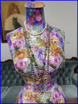 Handmade Floral Mannequin Torso- French style Wasp Waist- Paper Mache -Dress Form- Tailor dummy- Bust- Shop Display