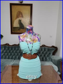 Handmade Floral Mannequin Torso- French style Wasp Waist- Paper Mache -Dress Form- Tailor dummy- Bust- Shop Display