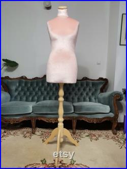 Handmade Peach Velvet Female Mannequin Torso- Paper mache Dress Form- French Inspired- Fashionable Display Organizer- Pinnable- Tailor Dummy