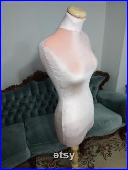 Handmade Peach Velvet Female Mannequin Torso- Paper mache Dress Form- French Inspired- Fashionable Display Organizer- Pinnable- Tailor Dummy