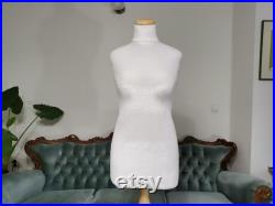 Handmade White Velvet Female Mannequin Torso- Paper mache Dress Form- French Inspired- Fashionable Display Organizer- Pinnable- Tailor Dummy