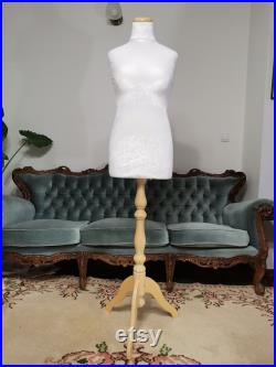 Handmade White Velvet Female Mannequin Torso- Paper mache Dress Form- French Inspired- Fashionable Display Organizer- Pinnable- Tailor Dummy