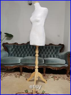 Handmade White Velvet Female Mannequin Torso- Paper mache Dress Form- French Inspired- Fashionable Display Organizer- Pinnable- Tailor Dummy