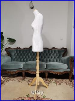 Handmade White Velvet Female Mannequin Torso- Paper mache Dress Form- French Inspired- Fashionable Display Organizer- Pinnable- Tailor Dummy