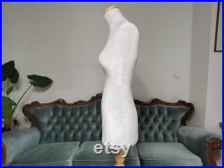 Handmade White Velvet Female Mannequin Torso- Paper mache Dress Form- French Inspired- Fashionable Display Organizer- Pinnable- Tailor Dummy