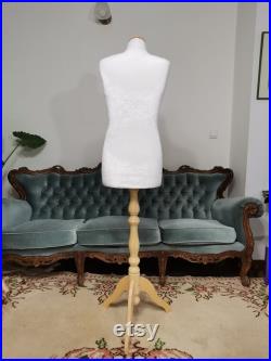 Handmade White Velvet Female Mannequin Torso- Paper mache Dress Form- French Inspired- Fashionable Display Organizer- Pinnable- Tailor Dummy