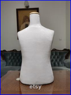 Handmade White Velvet Male Mannequin Torso- Paper mache Dress Form- French Inspired- Fashionable Display Organizer- Pinnable- Vintage