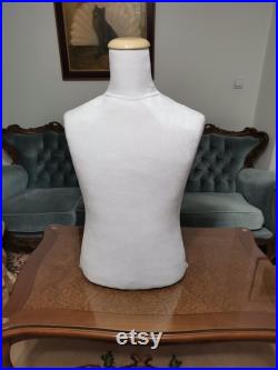 Handmade White Velvet Male Mannequin Torso- Paper mache Dress Form- French Inspired- Fashionable Display Organizer- Pinnable- Vintage
