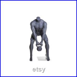 Headless Adult Muscular Fitness Fiberglass Matte Gray Male Mannequin with Kettle Bell HL-02