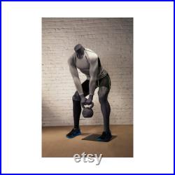 Headless Adult Muscular Fitness Fiberglass Matte Gray Male Mannequin with Kettle Bell HL-02