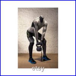 Headless Adult Muscular Fitness Fiberglass Matte Gray Male Mannequin with Kettle Bell HL-02