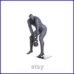 Headless Adult Muscular Fitness Fiberglass Matte Gray Male Mannequin with Kettle Bell HL-02