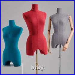 Headless Female Dress Form Mannequin Torso Display,Colorful Fabric Mannequin Torso With Wooden Arms,Clothing Display Dummy Linen Dress Form