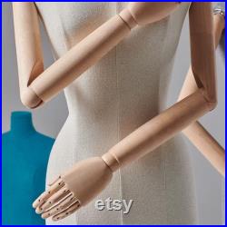 Headless Female Dress Form Mannequin Torso Display,Colorful Fabric Mannequin Torso With Wooden Arms,Clothing Display Dummy Linen Dress Form