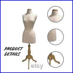 Headless Female Mannequin 3 4 Body Form, Sturdy Adjustable Tripod Wood Stand Polyurethane Foam Adjustable Height for Easy Dressing and Store