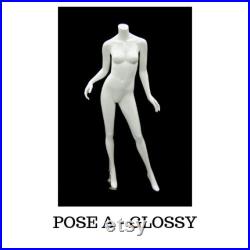 Headless Full Body Glossy or Matte Finish White Ladies Fashion Mannequin with Included Stand ABW1-BW2