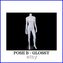 Headless Full Body Glossy or Matte Finish White Ladies Fashion Mannequin with Included Stand ABW1-BW2