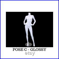 Headless Full Body Glossy or Matte Finish White Ladies Fashion Mannequin with Included Stand ABW1-BW2