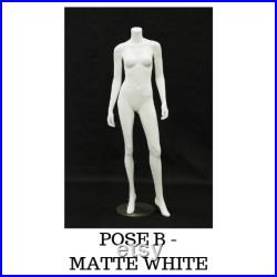 Headless Full Body Glossy or Matte Finish White Ladies Fashion Mannequin with Included Stand ABW1-BW2