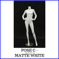 Headless Full Body Glossy or Matte Finish White Ladies Fashion Mannequin with Included Stand ABW1-BW2