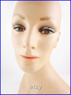 Her Name is 'Evon' Vintage 1960s Mannequin Head Wig Model Fabulous Life-size Head Hat Mannequin 'Fashion Tress' Painted Face