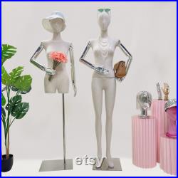 High End Beige Female Mannequin Torso Dress Form,Standing Women Wedding Dress Display Model,Bamboo Linen Fabric Sitting Mannequin Full Body
