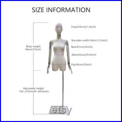High End Beige Female Mannequin Torso Dress Form,Standing Women Wedding Dress Display Model,Bamboo Linen Fabric Sitting Mannequin Full Body