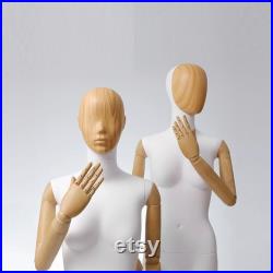 High End Female Dress Form Mannequin Full Body,Clothing Store Clothing Display Model with Half Wood Head,Adult Women Dummy with Wooden Arms