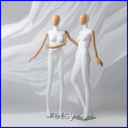 High End Female Dress Form Mannequin Full Body,Clothing Store Clothing Display Model with Half Wood Head,Adult Women Dummy with Wooden Arms