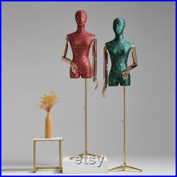 High End Female Half Body Display Dress Form,Embroidery Fabric Mannequin Dressmaker Stand , Wig Jewelry Hat Clothes Display Mannequin Torso